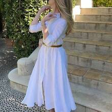 Vestido de manga larga con cuello de camisa elegante para mujer, adecuado para primavera/verano, Día de la Madre, Ramadán, Eid Al-Fitr, uso diario, playa, vacaciones - Amarillo - Ver 4