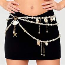 Pearl, Starfish & Shell Pendant Waist Chain, Bikini Waist Chain For Beach Vacation, Layered Pearl Waist Chain, Bridal Fashion Waist Chain, Suitable For Weddings, Summer Beach Parties, Events - Multicolor - View 11