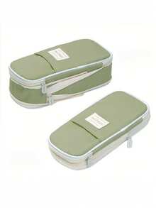1 pieza Estuche multifuncional de gran capacidad expandible, bolsa de almacenamiento de artículos de papelería de tela de sarga con ranura para bolígrafos, organizador plegable de útiles escolares, estuche de lápices estilo japonés/coreano - Estuche para lápices de sarga - Ver 5