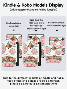卡通动物水豚和西瓜图案保护套，兼容 iPad Air 8(M4)2026(11 英寸)、Air 4/5 10.9 英寸、7/8/9 代 10.2 英寸，内置笔槽，兼容三星 Tab S6 10.4 英寸，兼容 Kindle 第 11 代(2022/2024)、Kindle Clara 2E、Clara Colour、Clara BW (6 英寸) 和 Libra Colour (7 英寸)，可爱少女风时尚设计，平板电脑桌面装饰，生日和节日礼物。 - 彩色 - 查看 9