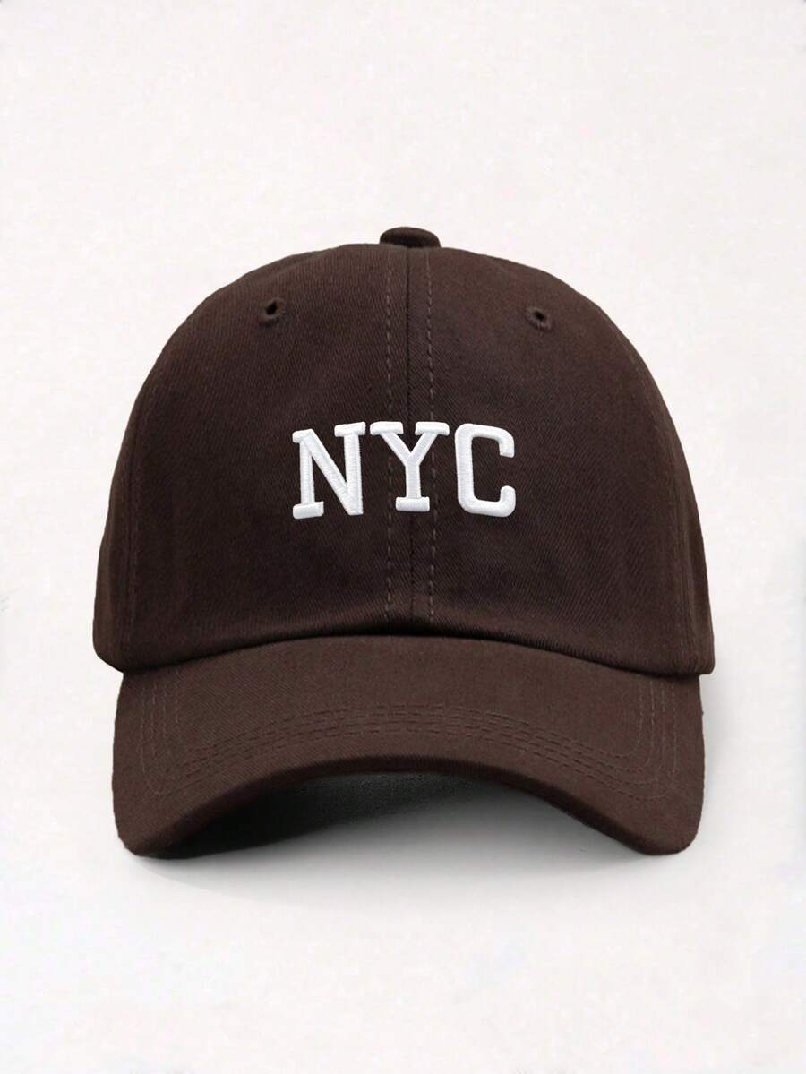 1pc Adjustable Outdoor UV Protection Embroidered NYC Letter Baseball Cap, Suitable For Spring And Autumn - Brown - View 1