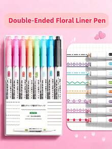 6pcs Floral Outline Markers, Oblique Tip, Floral Markers, Suitable For Scrapbooking, Student Craft Enthusiasts, Gifts, Back To School Season - Highlighter - View 6