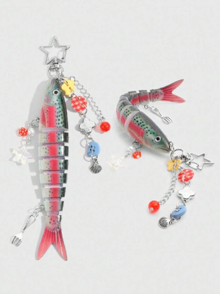 1个手工鱼形钥匙扣,海洋主题手提包配饰,海洋风钥匙扣,仿真鱼饵钥匙圈,串珠鱼形装饰品,渔夫礼物,校车装饰,仿生鱼香味钥匙扣,刺绣鱼形装饰品,哥特风配饰,适合钓鱼爱好者,身份识别防丢配件,母亲节礼物,毕业季礼物 - 彩色 - 查看 1