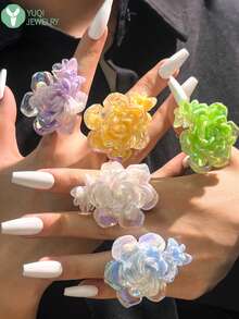 可调节哥特式超大玫瑰戒指，黑/红树脂材质，朋克暗黑风格饰品，适合时尚派对 - 多色B - 查看 13