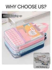 Transparent Mesh Zipper File Folder Bag,Waterproof Student Homework Bag,Subject Organizer Bag,Large Capacity Document Bag,Retro Plaid For Textbooks, Notebooks,For Student,Teacher,Office,Suitable Elementary,Middle,High School Students,Back To School - View 8