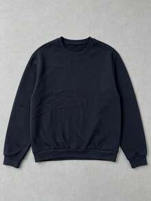 Men's Plus Size Solid Color Crew Neck Long Sleeve Casual Pullover Sweatshirt - Navy Blue - View 5