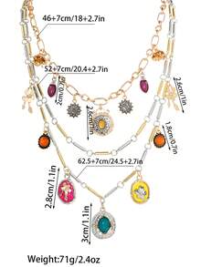 3pcs Colorful Resin Faux Gemstone Pendant Necklace Set, Bohemian Vintage Style Design, Suitable For Daily Commute And Holiday Party Occasions - Multicolor - View 5