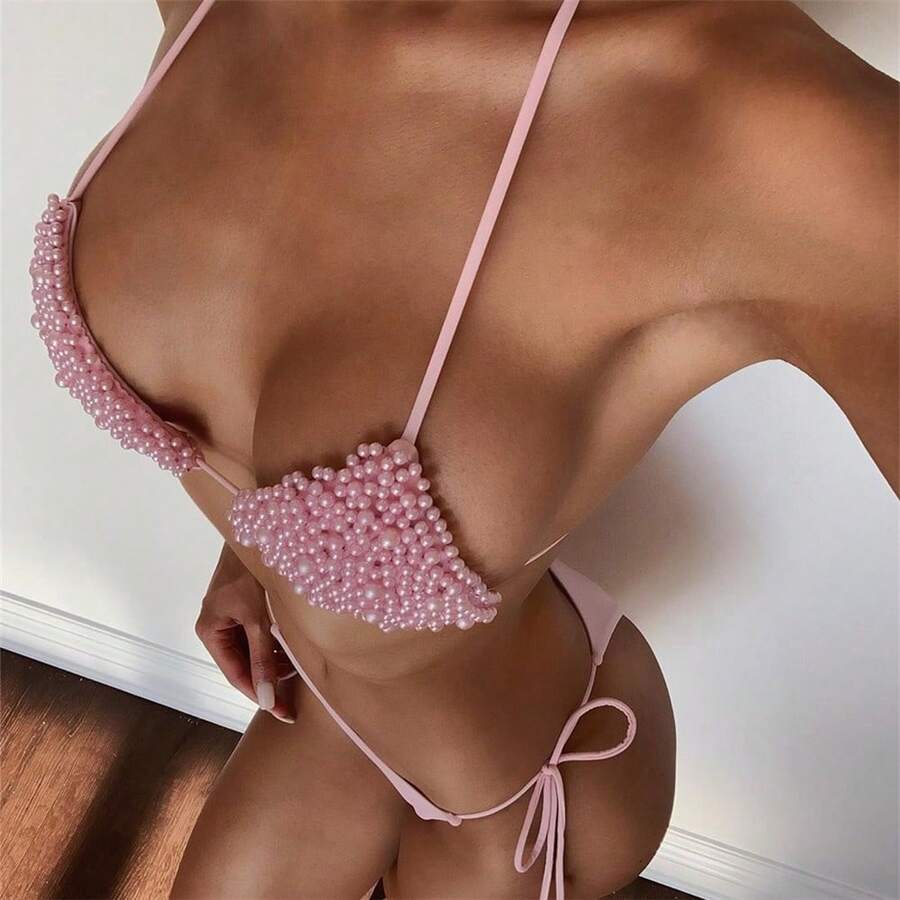 Nuevo Bikini Sexy de Perlas - Rosa - Ver 1