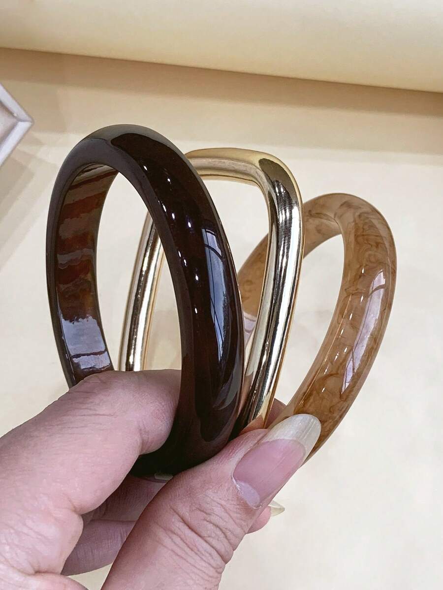 3pcs Vintage Boho Style Thick Multi-Layer Brown Acrylic Bangle Bracelets, Luxury High-End For Women, Couples, Party, Daily Wear