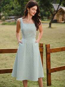 xheVintamour Vestido de mujer elegante y vintage con bolsillos y botones, vestimenta casual para vacaciones de verano, vestidos románticos de verano, vestidos de playa, ropa de los 90, vestidos elegantes de verano, ropa de primavera, vestidos de primavera, vestidos de verano para vacaciones, vestido de playa, vestidos de sol para mujer, vestido azul, vestido de Pascua, ropa de verano para mujer, vestidos para vacacionesxhe - Verde - Ver 4