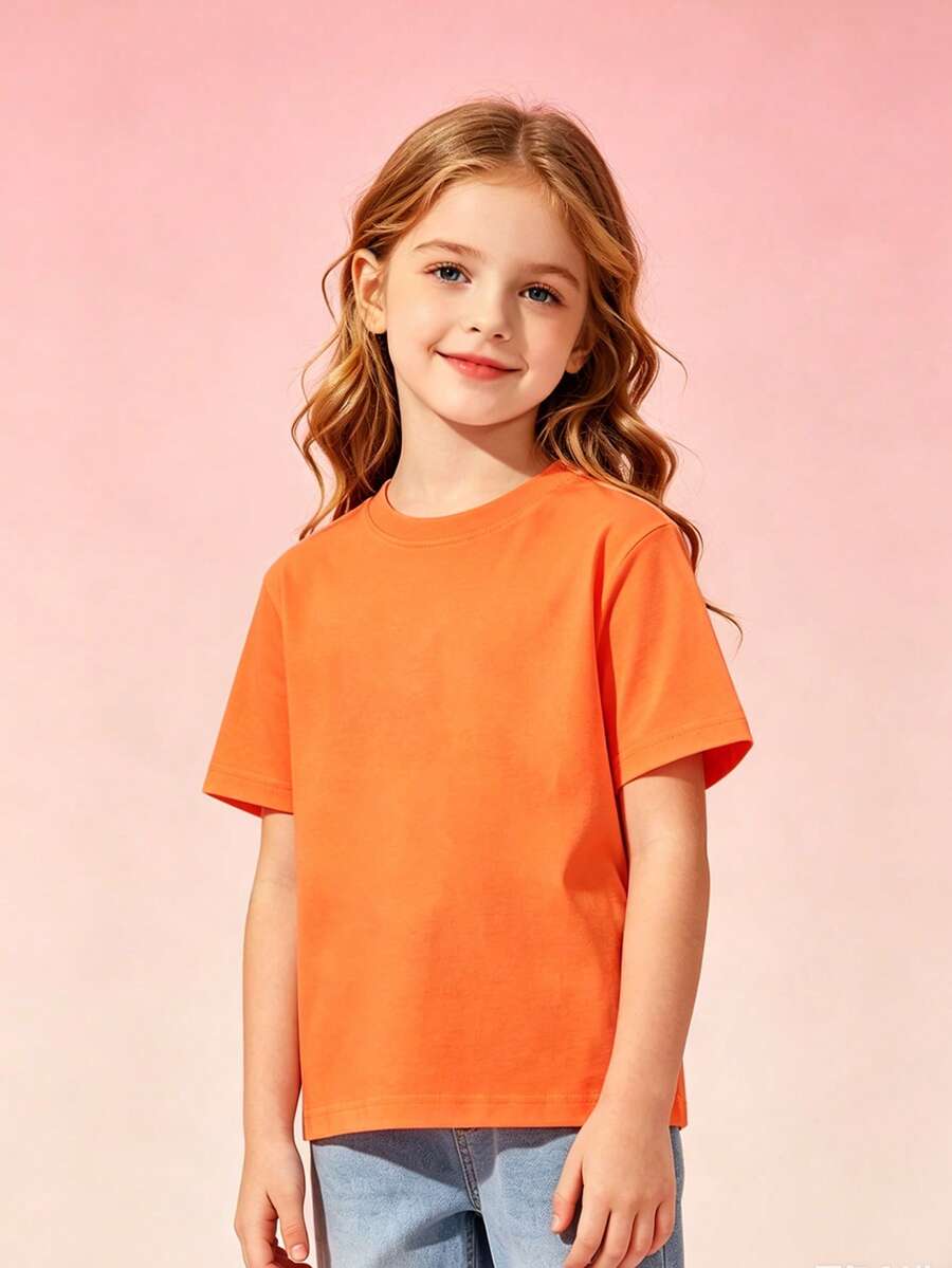 Camisetas para niña, 100% algodón, informales y cómodas para el verano. - Naranja - Ver 1