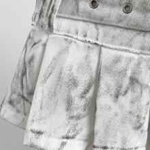 Nana's Women's Clothing Store  Minifalda de mezclilla vintage con doble cintura plisada y efecto desgastado - Blanco - Ver 5