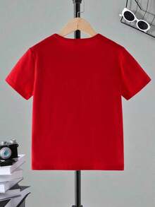 GraphicGems Boys' Basic Short Sleeve T-Shirt, Casual, Elegant, Creative, Personalized, Refreshing, Chic, Minimalist, Cool Style, With Digit 67 Football Graphic Print, Comfortable Clothing For Daily Wear, Cozy Summer And Autumn Styles, Suitable For 7 Year Olds, Graphic Clothing For Boys, Hip Hop Clothing For Boys. - 紅色 - 查看 2