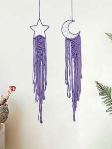 2pcs Handmade Crochet Lace Dreamcatcher Wall Hanging Decor, Boho Style Home Decoration For House, Wedding, Living Room, Bedroom, Holiday Gift (Lighting Not Included) - Mauve Purple - View 11