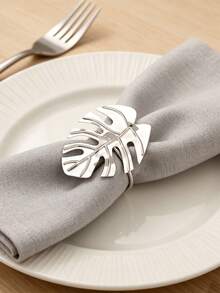 1-12pcs Silver Metal Turtle Leaf Napkin Rings, Suitable For Room Decor, Dining Table Decor, Home Decor - Multicolor - View 7