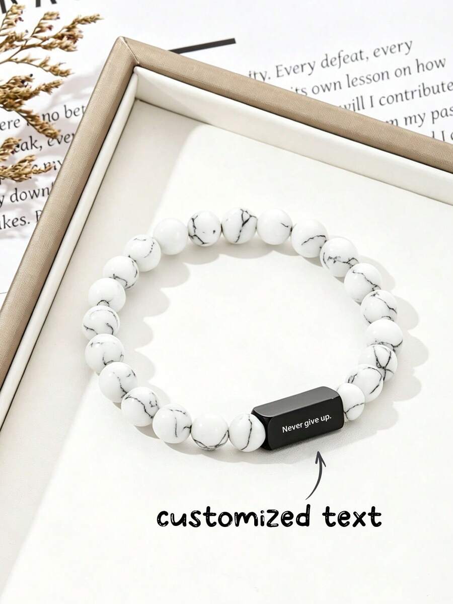 1 chiếc vòng tay hạt cườm bằng thép không gỉ màu trắng ngọc lam mờ, khắc chữ theo yêu cầu, vòng tay tối giản với dòng chữ truyền cảm hứng, trang sức cao cấp, phụ kiện thời trang bền màu, vòng tay đôi unisex, phù hợp cho trang phục đi làm hàng ngày, vòng tay trang trí cho học sinh, quà tặng ngày lễ, món quà ý nghĩa dành cho bạn trai/bạn gái. - Nhiều màu - Xem 1