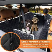 Hundesitzabdeckung für Auto mit Mesh-Fenster und Aufbewahrungstaschen, kratzfeste rutschfeste Hunde-Hängematte fürs Auto, universelle Größe passend für Limousine/Pickup/SUV - Verschiedenfarbig - Übersicht 5