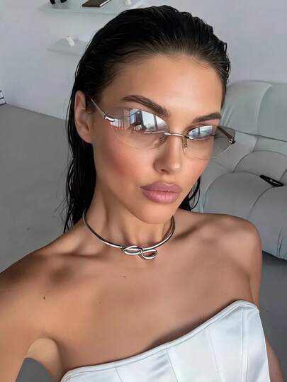 1pc Y2K Futuristic Silver Sport Fashion Glasses, Suitable For Daily Wear, Streetwear, Vacation, Beach, Back To School