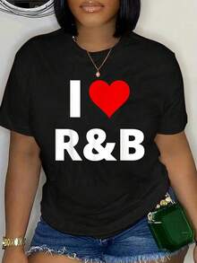 100% Cotton I Love Heart R&B Music T Shirt Unisex Classic Comfort Tee Tops Oversized Crew Neck T Shirts - 黑色4 - 查看 1