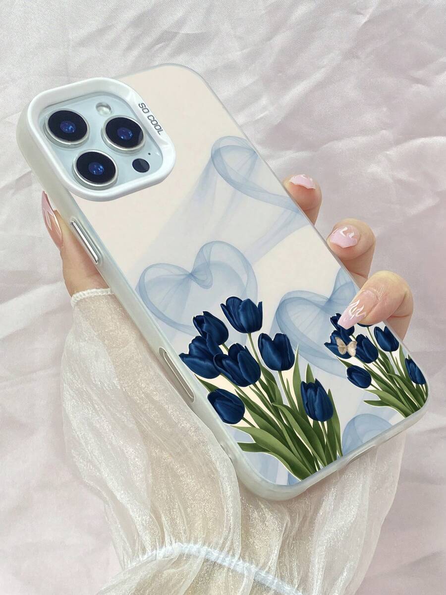 LY1244 Flor de corazones de tulipán azul Caja del teléfono,Funda para iPhone 11 12 13 14 15 16 17 Pro Max 7 8 14 15 16 Plus Air 16e XR X XS Max para Galaxy S25 S26 Ultra A03 Core A03S A02S M02S F02S A04E M04 F04 A04 A05S A05 A06 A12 M12 F12 A13 A04S A15 A16 A24 M34 A34 A25 A32 A35 A55 A54 A50 Pura 70 Pro Ultra para Honor 90 GT Magic6 Magic7 Pro X5 Plus X5B X6B X6C X7A X7B X7C X8A X9A X8B para Redmi Note 13 14 10 11 12 Pro Plus 14C 14R 12C 9 9A Mi 15 14 13 12 Ultra 15S Pro para Pixel 6A 7A 7 8 Pro para MotoG34 G54 G84 G86 G05 G10 G24 G13 G14 G15 G22 G35 G56 para Vivo Y17 Y35 Plus Y36 Y37 para OPPO A5 Pro 5G A58 A35 2021 A72 A96 A97 A32 A55 A57 A16 Reno10 Reno11 Reno12 Reno13 Reno14 Reno7 Pro Plus Find X8 Ultra X8s Plus, cubierta de teléfono de parachoques a prueba de golpes de TPU suave mate IMD duro delgado de moda + PC - Plateado - Ver 1