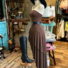 . .  Vestido de mujer de unicolor y bajo asimétrico (cinturón no incluido) - Cafetería - Ver 5