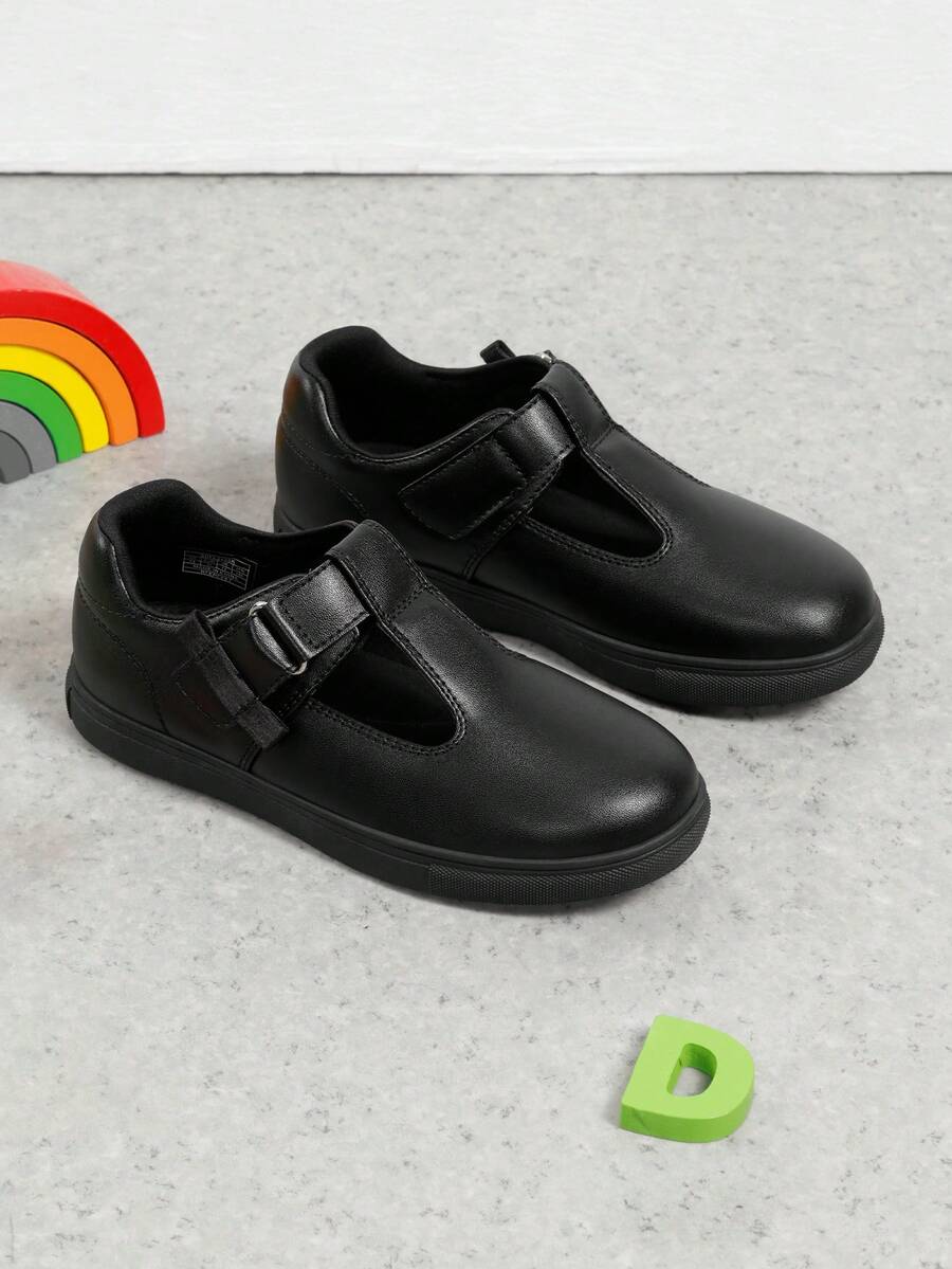 Girls Mary Jane School Uniform Shoes T-Strap Flat Sneakers Comfortable Lightweight Breathable Non-Slip For Toddler Little Kid - 黑色 - 查看 1