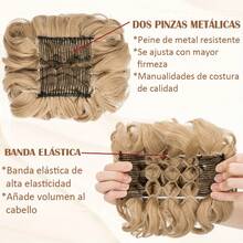 Extensión de cabello corto, rizado y despeinado, tipo coleta, fácil de colocar con peinetas elásticas, coleta con clip, coletero, moño, postizo, peluca, extensiones de cabello. - I9 - Ver 9
