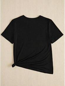Top corto de punto acanalado para mujer con cordón ajustable, camisa versátil. - negro, (Identificación negra) - Ver 3