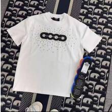American-Style Rhinestone Short-Sleeved T-Shirt, Just Like The One Worn By Lao Bai And Wang Su-Long, With 3D Rhinestone Print, Couple T-Shirt For Men And Women. - 黑色 - 查看 3