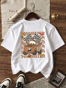 Disney Official Licensed Cars Tow Mater Kids Cotton T-Shirt 4-12Y Boys Girls, Ultra Comfort Super Soft Relaxed Fit Stylish Tee, Double Sided Print With Tow Mater & Checkered Flag Pattern, Casual Daily Wear, Perfect For Birthday/Party/Commute, High-Profile, Daily Versatile, High-Rate Turnout, Great Gift, New Arrival, Express Delivery - 白色 - 查看 5