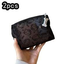 SANRIO Túi mỹ phẩm lưới Hello Kitty, túi đựng đồ trang điểm khóa kéo trong suốt dễ thương có mặt dây chuyền xương, túi đựng đồ trang điểm dung tích lớn, túi trang điểm chống ô nhiễm, túi đựng đồ vệ sinh cá nhân du lịch dễ thương cho bé gái và phụ nữ - Nhiều màu - Xem 16
