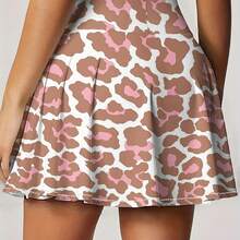 Women's Pink Leopard Print Wide-Swing Skirt Pants With Built-In Safety Shorts & Pockets - Wide-Stance Athletic Shorts Suitable For Badminton, Tennis, Golf, Running, Yoga | Pocketed Skirt For Outdoor Sports, Machine Washable Fitness Shorts - 彩色 - 查看 3