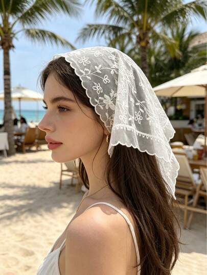 1pc New Lace Printed Triangular Scarf Headband, Elegant And Romantic, Classic, Suitable For Weddings, Daily Outings, Travel, And Photo Wearing, Women's Headscarf And Headband Accessory