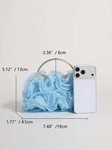 1个手工3D彩色网纱刺绣水晶扣手拿包，优雅女士晚宴包，配链条肩带，适合派对、宴会、舞会（面料随机裁剪） - 藍色 - 查看 2