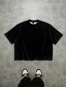 Manfinity Roghcode Men's Hip Hop Style Loose Fit Cropped T-Shirt With All-Over Print, Ideal For Summer - 黑色 - 查看 5