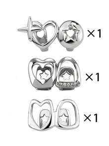 3Pcs 14k Copper Hollow Heart Cutout Clip-On Tooth Jewelry, Y2K Grillz Valentines Halloween Decor Grills For Teeth Women - Multicolor - View 10