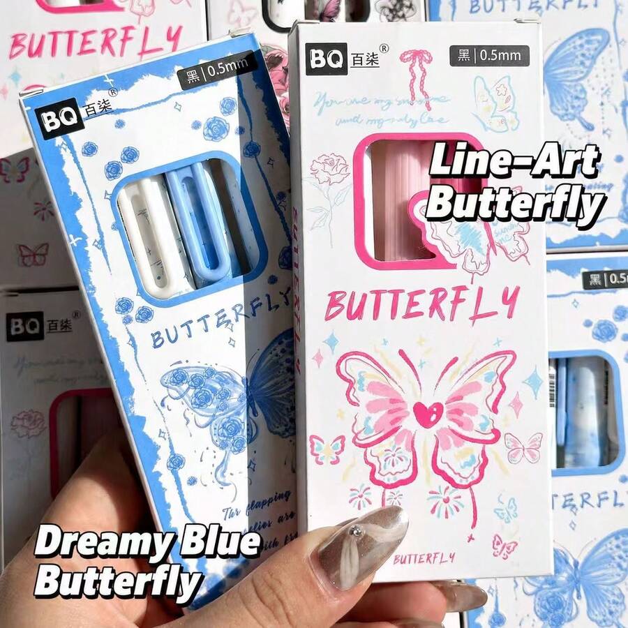Butterfly Pattern Mini Pudding Retractable Gel Pen, 0.5mm Black Ink Smooth Writing Pen With Soft Grip, Cute Butterfly Floral Stationery For School Supplies, Study Notes, Journaling, Planner, Office Writing - A - View 1
