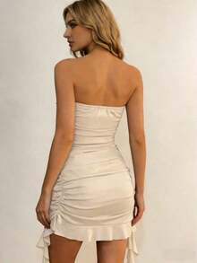 Elegante vestido ajustado de estilo francés color borgoña con escote halter, diseño asimétrico y fluido, perfecto para fiestas, vacaciones en la playa, festivales de música, salidas, vestido de verano ajustado, vestido de fiesta para mujer - Albaricoque - Ver 3