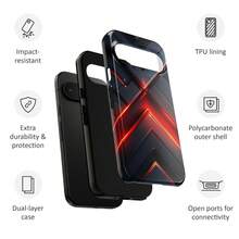 Carcasă de telefon Apple 17, 16, 15, 14, 13 Pro, Max, Plus; 23, 24, 25, 26, cu design geometric futuristic roșu neon: design abstract tehnologic întunecat pentru , și Pixel - FL 2-în-1 Mat Gros - Vizualizare 3