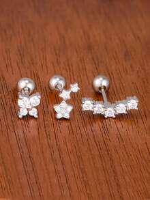 3PCS Fashion Butterfly Star Tragus Helix Stud Earrings For Women Charm Ear Bone Piercings Jewelry Valentines,Mom,Mother,Mother's Day,Gift - 1 Silver - 3 PCS - View 2