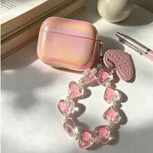 Funda protectora con diseño de concha brillante rosa y colgante de cuenta de corazón, compatible con estuche de carga Apple, resistente a arañazos y caídas - Multicolor - Ver 13