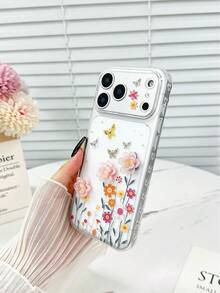 DIY 極簡心形側窗蝴蝶花卉彩繪加厚防震手機殼，適用於 IPhone 17pro/17Air /17/17promax16/11/16pro/16plus/16promax/16e/15Promax/13/14/12/XS/XR/7G/8P，保護手機殼 - 彩色 - 查看 4