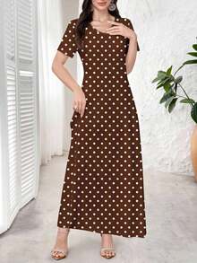 Al Najma Vestido azul marino elegante de mujer con cuello en V, de manga corta, con estampado floral, que se puede usar como prenda exterior o interior/vestido de trabajo, adecuado para citas, vacaciones, uso diario, casual, fiestas, festivales, vestido largo, vestido largo de primavera/verano para mujer, vestido largo fluido, vestido largo floral, vestido azul marino - Café integral - Ver 3