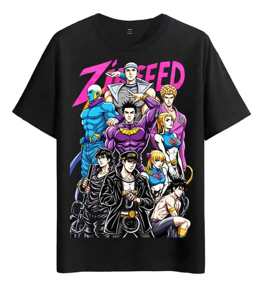 Camiseta Muscle Freaks Estilo Anime 's Bizarre Adventure - Negro - Ver 1