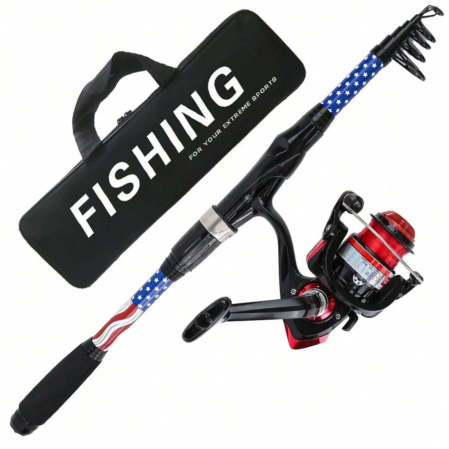 KecchKrezing New Telescopic Fishing Rod + Spinning Reel Set, Pre-Installed Line, Includes Reel Storage Bag, Suitable For Beginners, Portable Fishing Kit