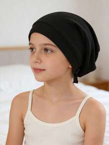 1 pieza Gorro de dormir ajustable para niños con forro de satén modal, gorro de unicolor, gorro elástico de doble capa de seda para protección del cabello por la noche y control del encrespamiento - 1PC - Ver 5