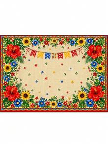 Bộ 1/2 khăn trải bàn và tấm lót bàn bằng vải linen cho tiệc, họa tiết hoa rực rỡ và hoa hướng dương, lý tưởng cho lễ hội tháng 6 Brazil, tiệc sân vườn mùa hè, đồ dùng cho bếp gia đình và ăn uống ngoài trời - Nhiều màu - Xem 15
