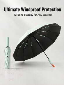 72骨超防風自動傘，男女通用大尺寸防雨防曬抗UV折疊傘（綠色）附男孩情人節愛心圖案，夏季涼爽海灘旅行用 - 淺綠 - 查看 3
