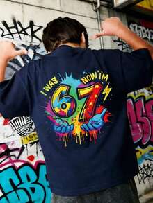 Camiseta Colorida para Niño Adolescente con Estampado Creativo "AQUÍ ESTABA 6, AHORA TENGO 7", Adecuada para Actividades, Uso Casual, Fiestas, Regalo de Cumpleaños para Niño Adolescente, Fiesta de Cumpleaños, Regalo Ideal para Celebración de Cumpleaños, Camiseta de Verano a la Moda - Negro - Ver 3