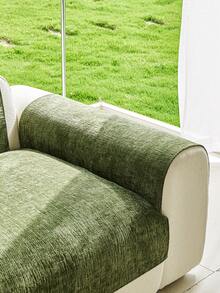 1pc Solid Color Chenille Sofa Cover, Ins Style Sofa Cushion, High Density Thick Design For All Seasons, Sofa Protector Anti-Slip Anti-Scratch For Living Room Bedroom Study, Fits 1/2/3/4 Seater With Armrest And Backrest - Green - View 7